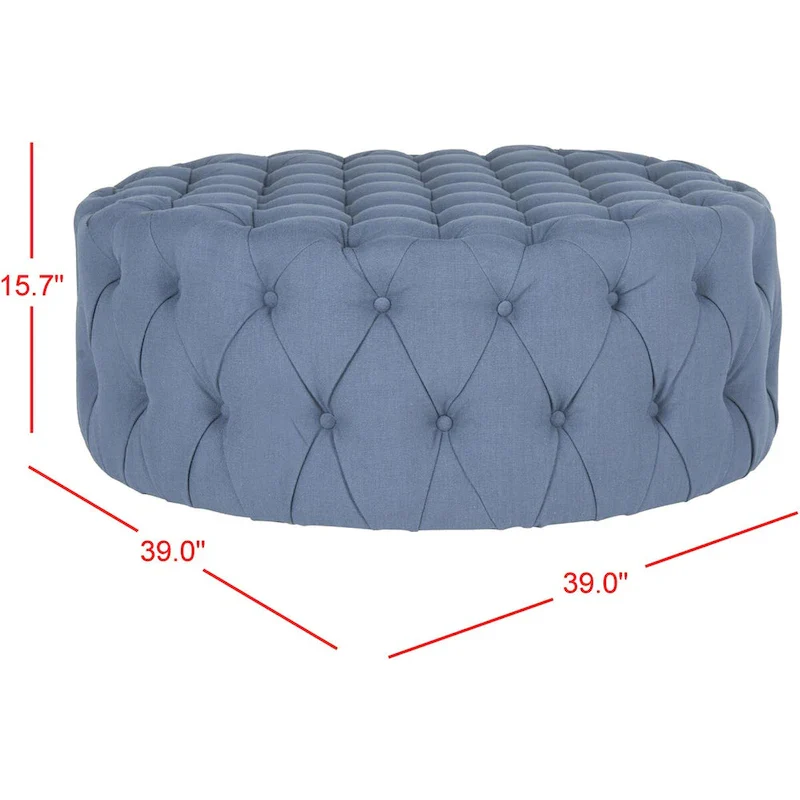 Round Button-Tufted Linen Ottoman – Mushroom / Grey / Antique Gold / Wheat / Bordeaux / Navy / Taupe, Single