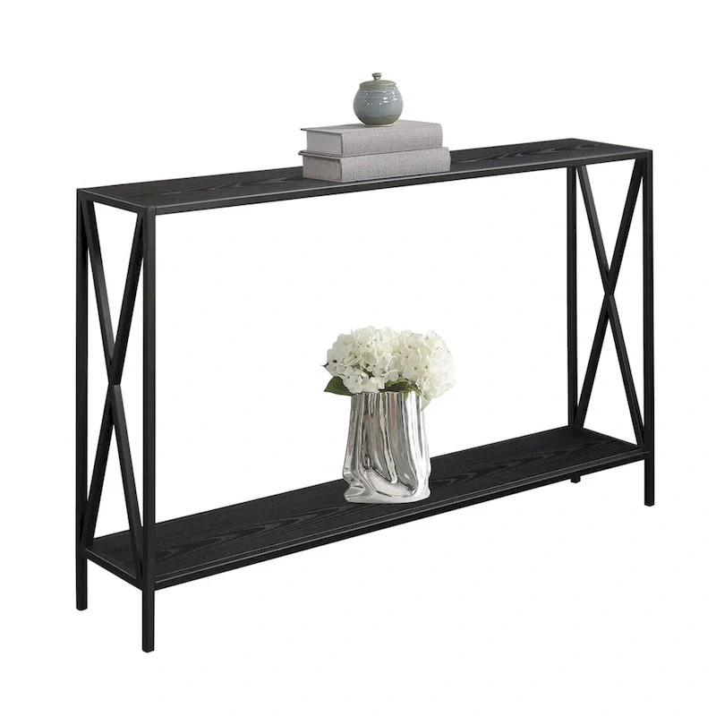 Farmhouse Industrial Console Table with Shelf