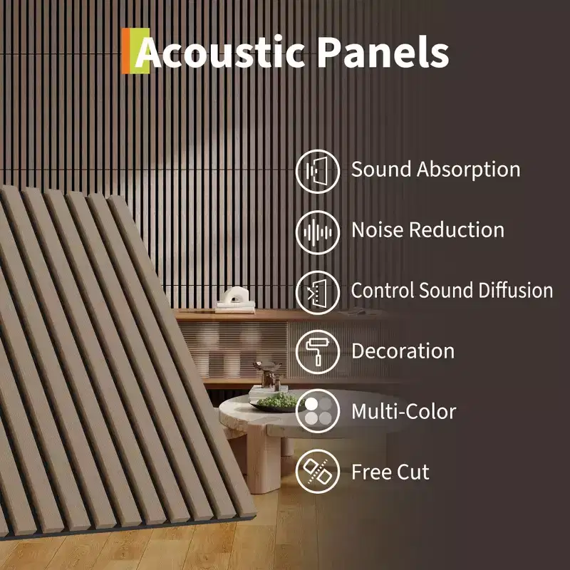 Acoustic Wooden Wall Panels 3D 23.6x23.6 Sound Absorbing Decorative Tiles Noise Reduction Modern Slat Design for Home Theater Office Studio Bedroom