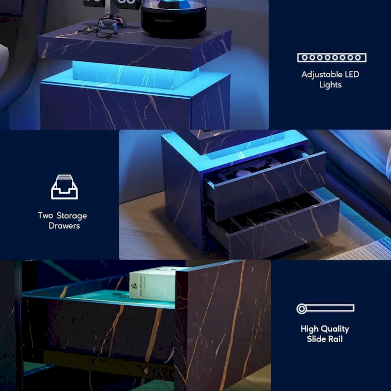 LED Nightstand with 2 Drawers