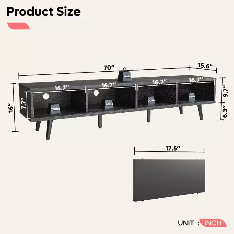 Bestier 70 inch Mid-Century Modern TV Stand for 65/70/75 TV, Low Entertainment Center TV Console Cabinet with Sliding Doors for Living Room
