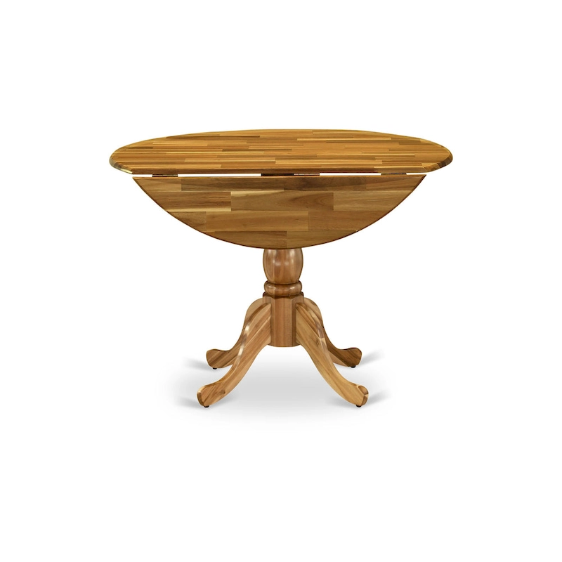 East West Furniture Dublin Modern Kitchen Table - a Round Dining Table Top with Dropleaf & Pedestal Base, (Finish Option)