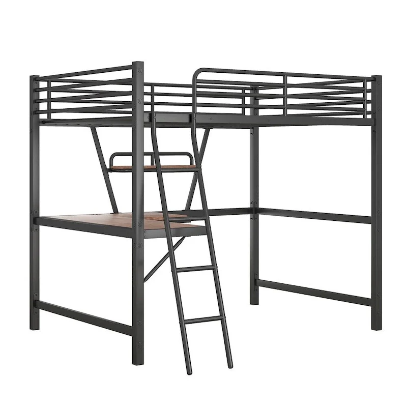 Merax Metal Loft Bed with L-shaped Desk and Shelf