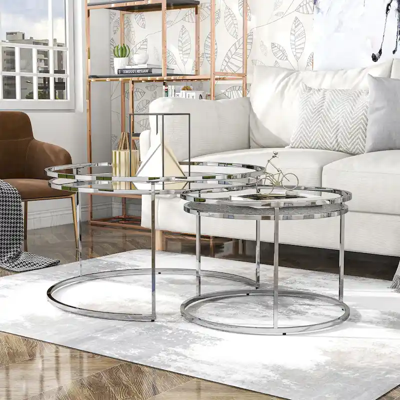 Glam Chrome Glass Top Nesting Tables