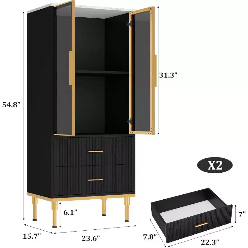 DobleePy 71 Kitchen Pantry Cabinet with LED Lights, Built-In Charging Station, Adjustable Shelves & Microwave Stand, Handleless Modern Storage