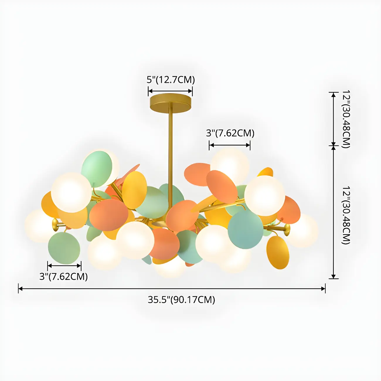 Pastel Sphere Glass and Metal Starburst Chandelier