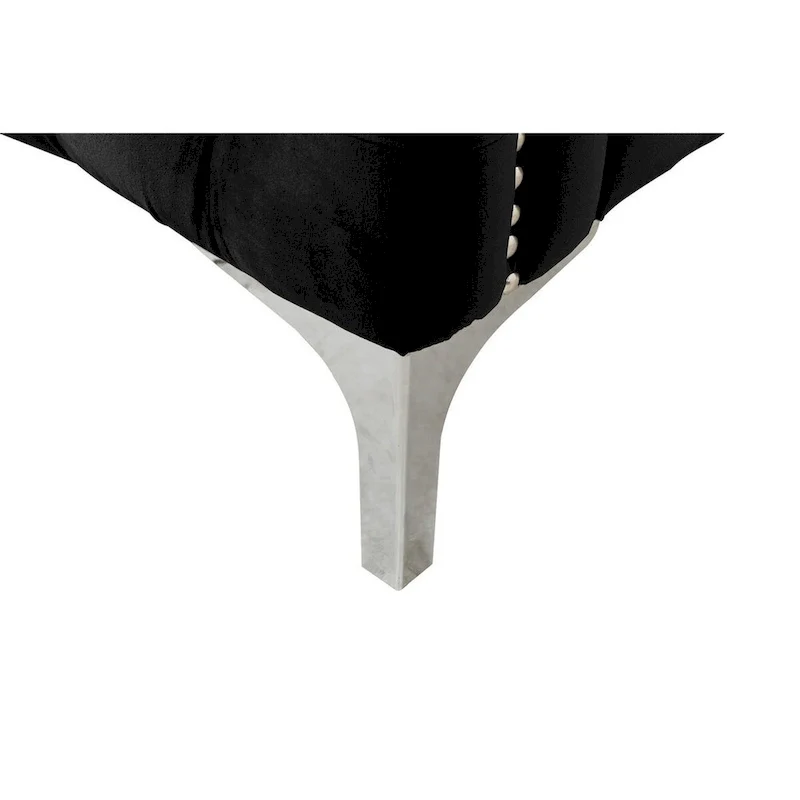 Joel 73 Inch Modern Sofa with 3 Pillows, Tufted Black Velvet, Silver Legs