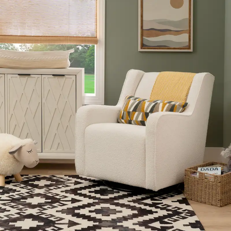 Sherpa or Velvet Swivel Rocker Accent Chair with Black Base