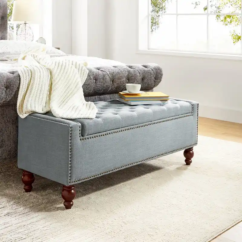 Classic Button-Tufted Storage Bench with Nailhead Trims