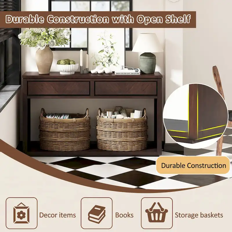 55 Rustic Wooden Entryway Console Table(Espresso)