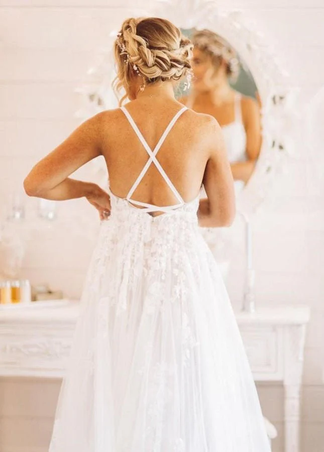 Boho Lace Wedding Dresses A Line Princess