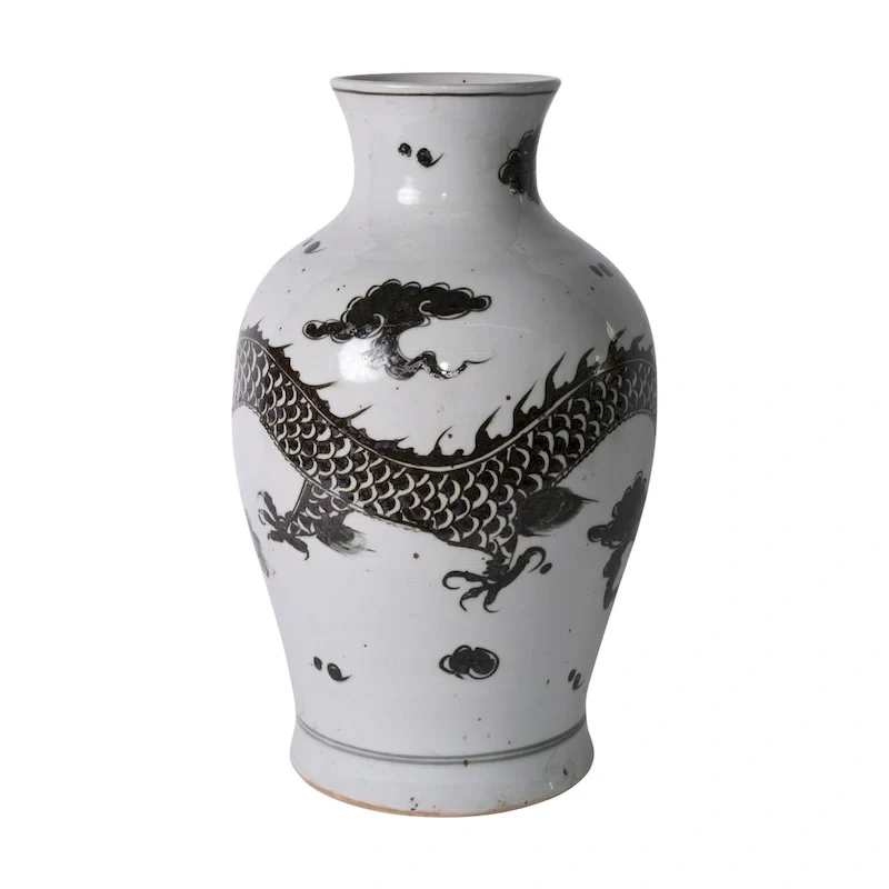 Black Dragon Porcelain Fairy Vase Large - 13x13x22