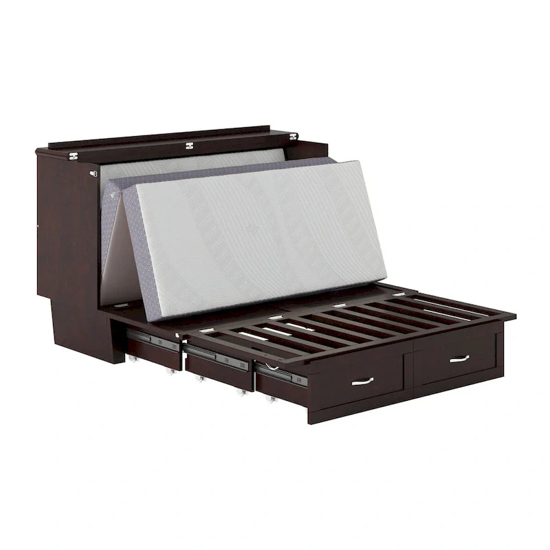 Grey / White / Espresso Queen Murphy Bed Chest with Mattress – Sleeps 2