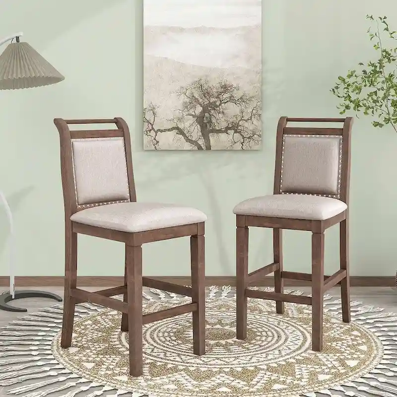 3-Piece Wood Counter Height Drop Leaf Dining Table Set with 2 Upholstered Dining Chairs