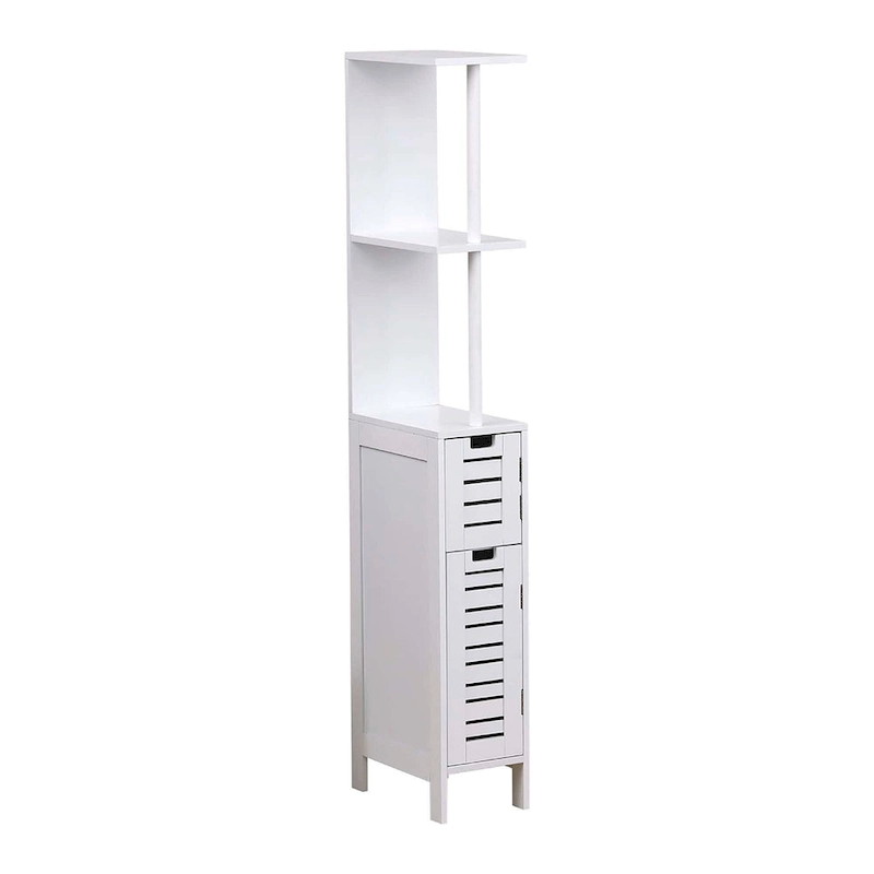 Miami White Slim Bathroom Storage Cabinet Open Shelves Two Doors - 51.4 H x 7.2 L 12 W