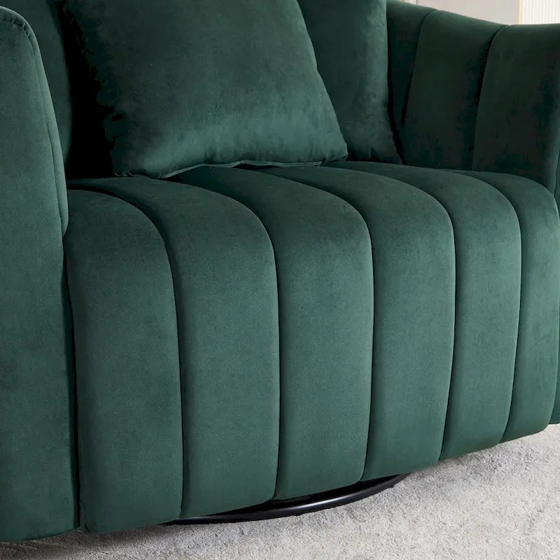 Modern Velvet Swivel Accent Chair,Sofa Chair with Pillows