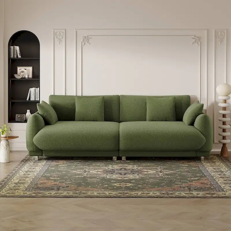 86.6  Modern Teddy Velvet Triple Sofa with 4 Pillows and Metal Legs