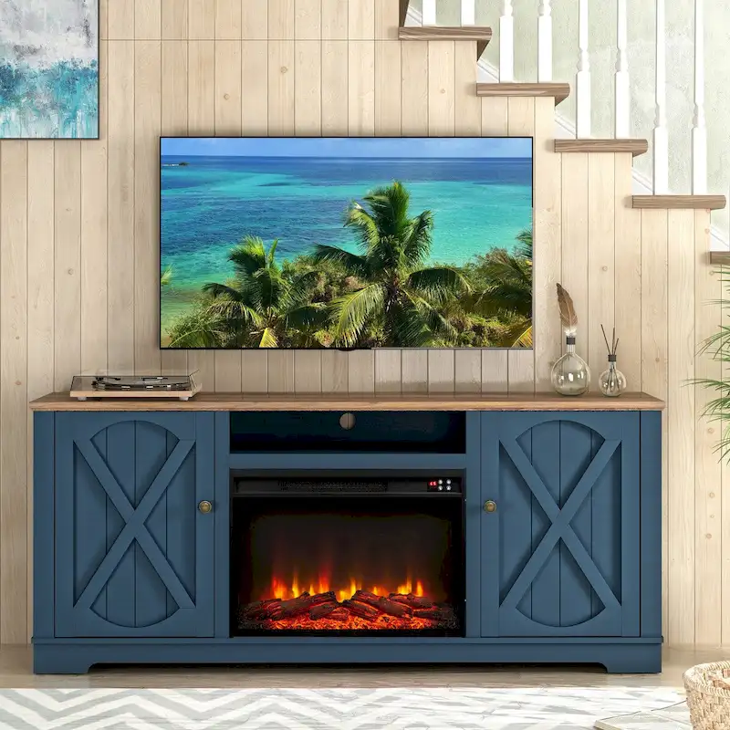 70 Farmhouse TV Stand with Fireplace, Fits up to 75 TV - 70W x 30H x 14.5D