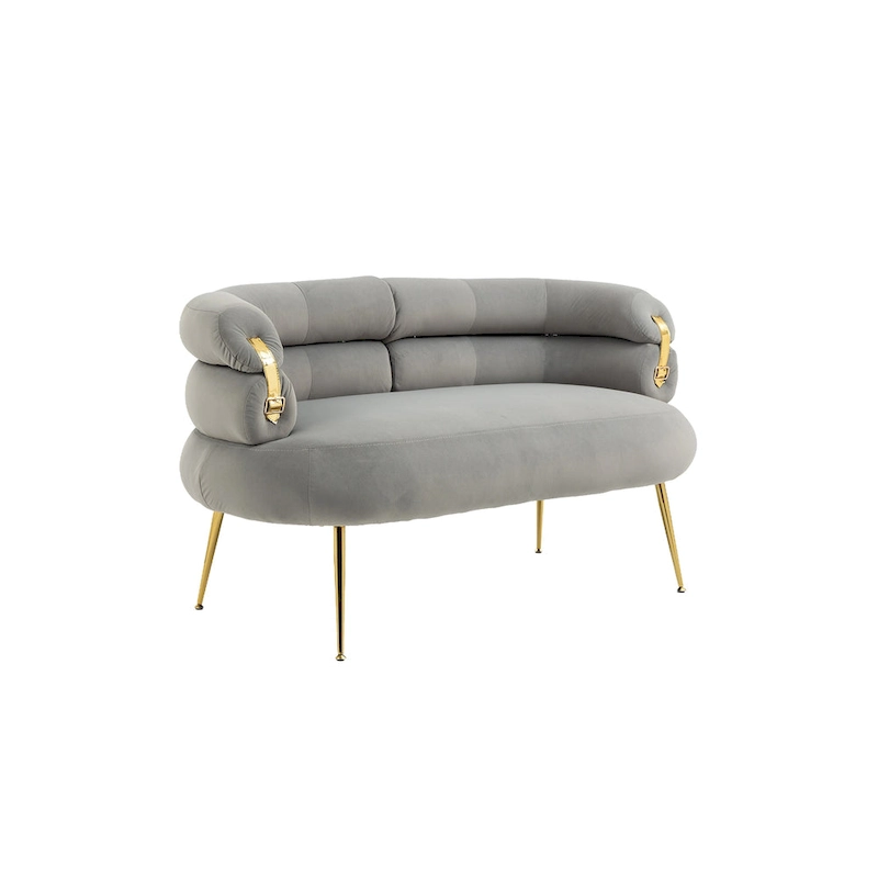 Velvet Upholstered Tubulous Accent Long Chair With Golden feet