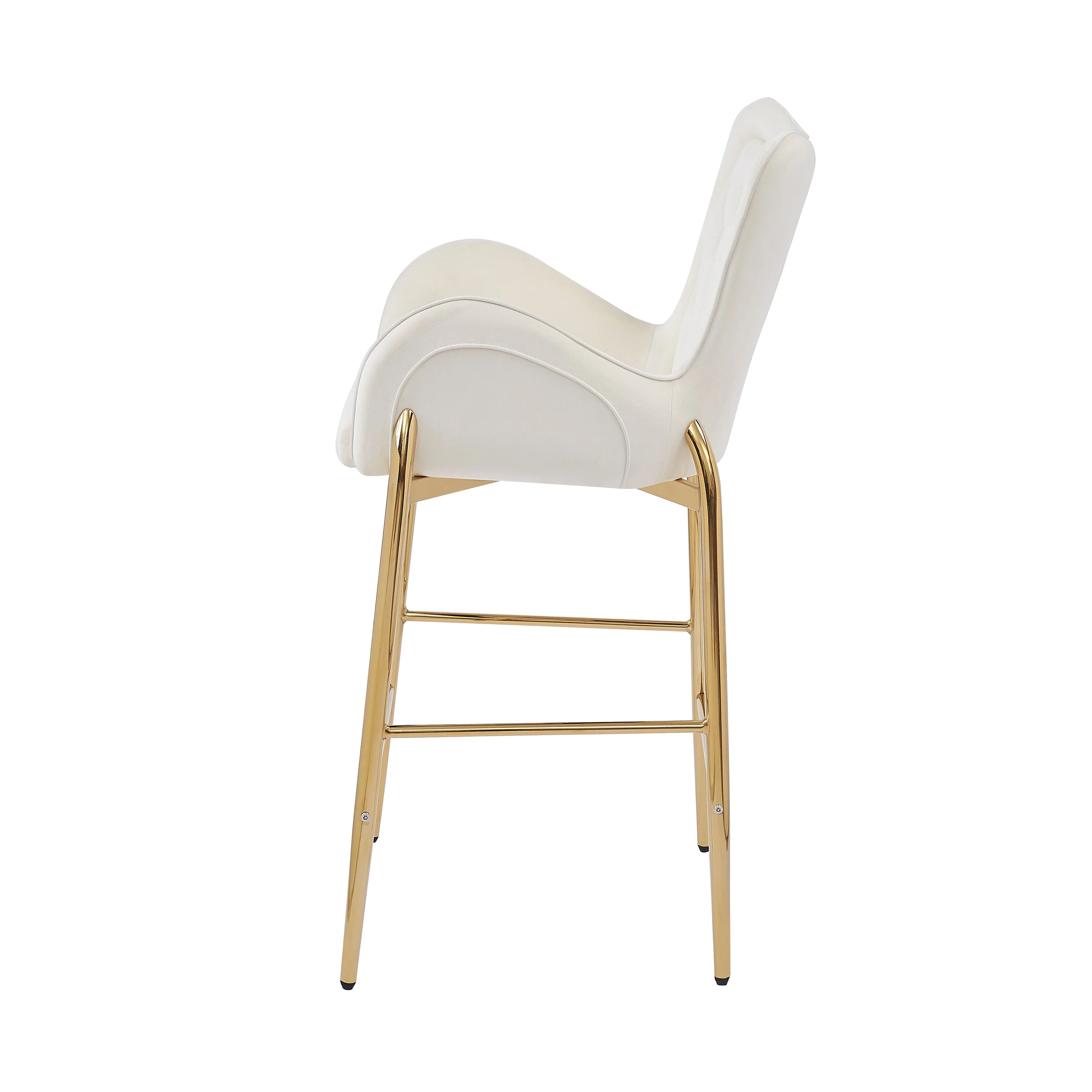 Set of 2 Velvet Counter Stools Tufted Bar Chairs Gold Frame