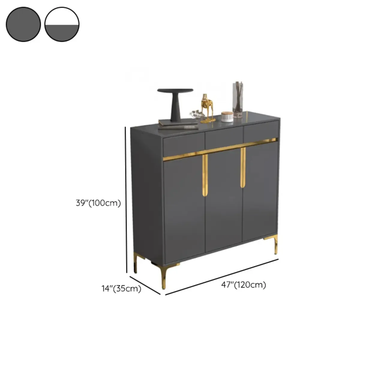 Entryway Wood Large Shoe Cabinet with Gold Accents