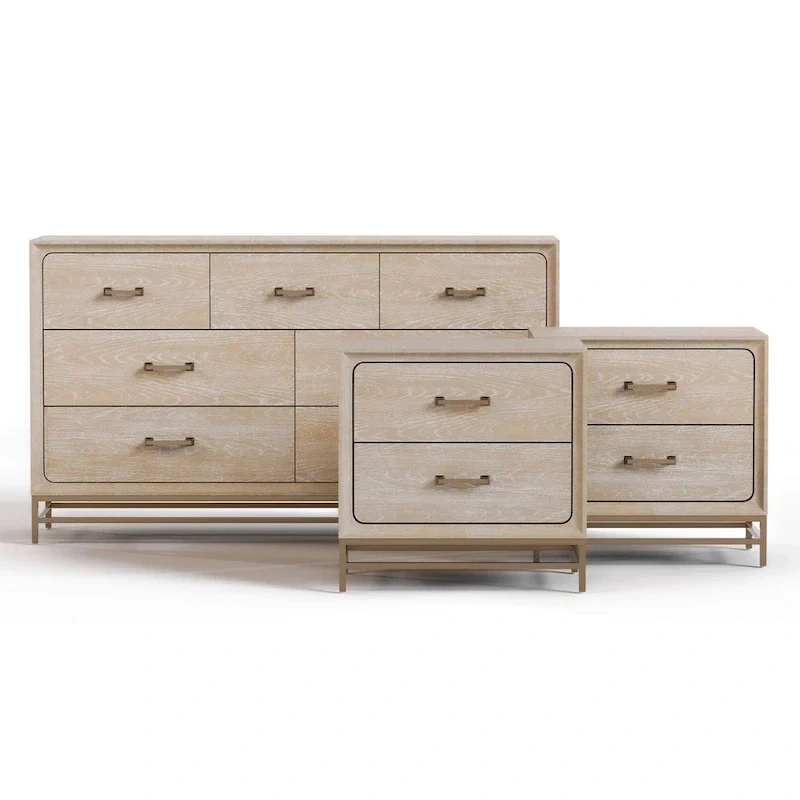 Furniture of America Drayden Transitional Oak Solid Wood 3-Piece Dresser and 2 Nightstand Bedroom Set