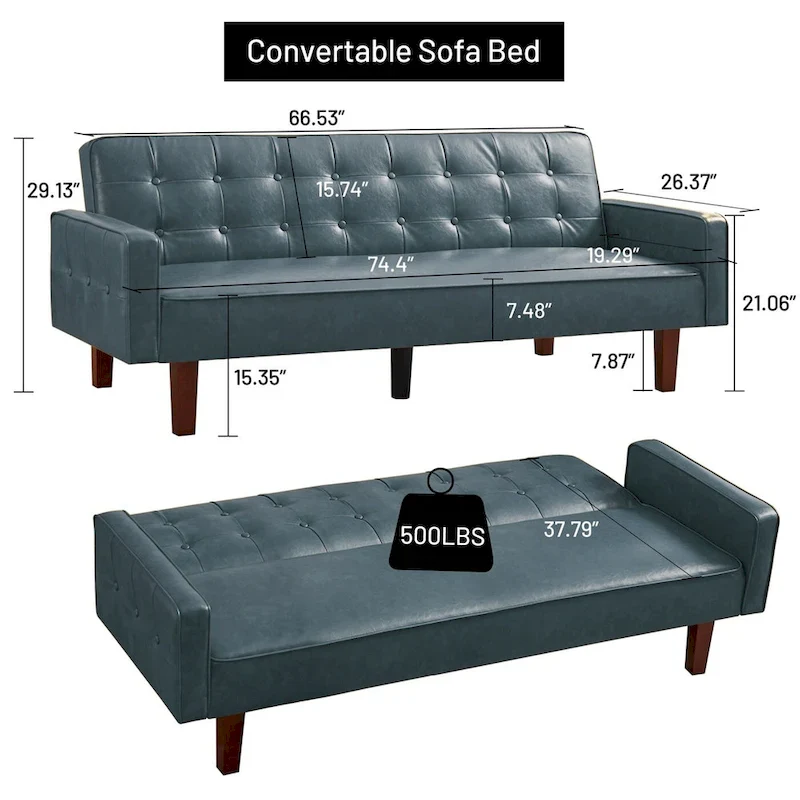Sofa Bed Couch Faux Leather Loveseat Sofa Convertible Modern Futon Couch Small Sleeper Futons Bed