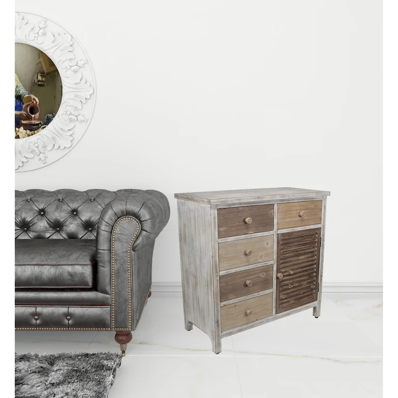 HomeRoots 32 Brown Rustic Solid Wood End Table Cabinet With Five Drawers - 31.75