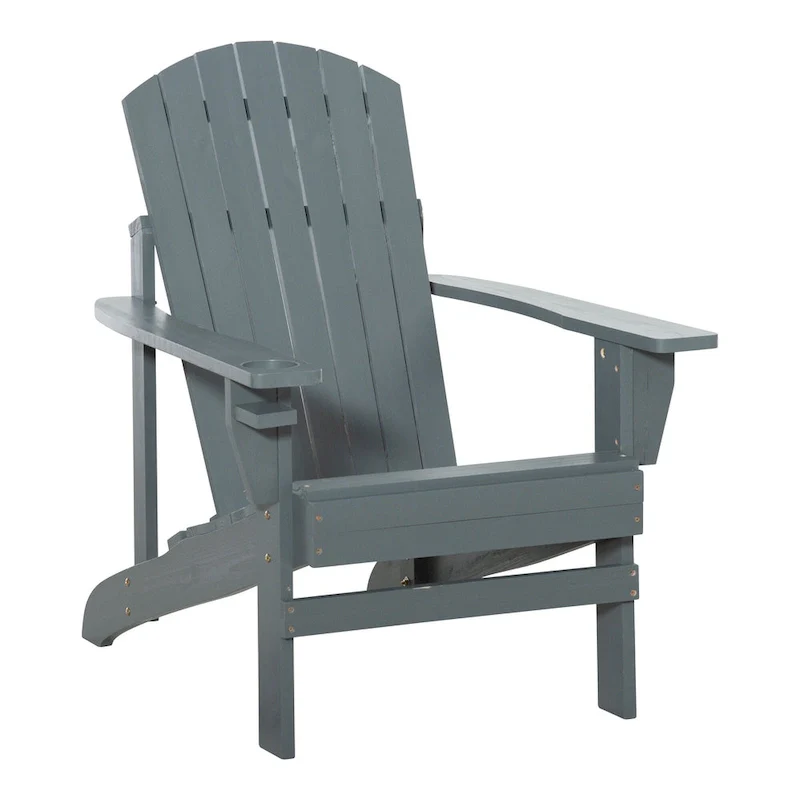 Wooden Adirondack Chair, Outdoor Weather Resistant Patio Lawn Chair with Cup Holder for Deck, Garden, Backyard