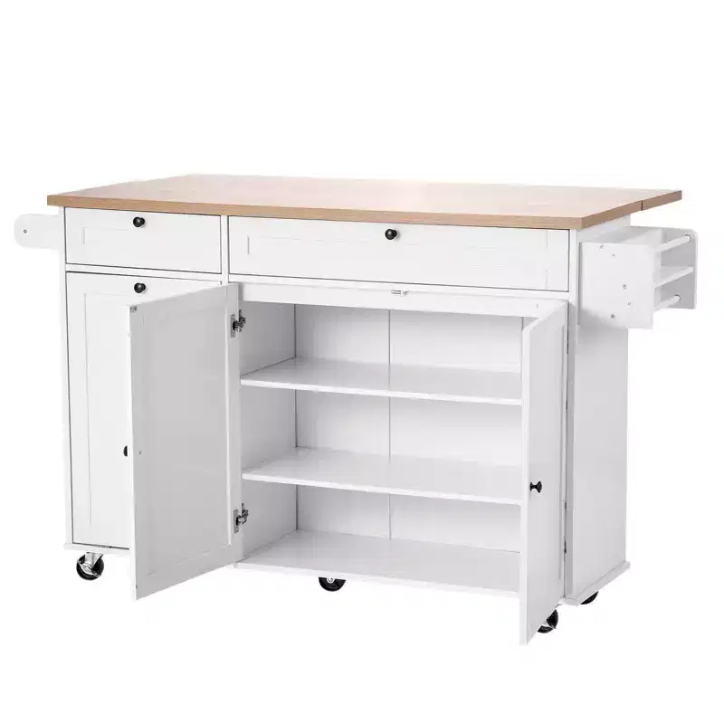 VIYET 35.5H Kitchen Island Cart Rolling Storage Cabinet Table with Drawer Drop Leaf,white