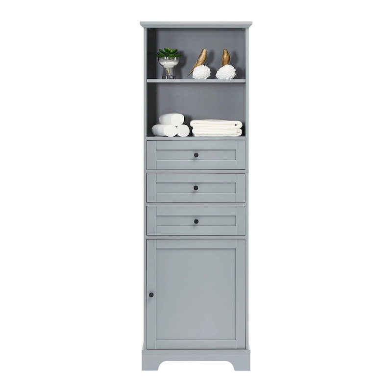 68 Tall Freestanding Bathroom Cabinet with 3 Drawers and Adjustable Shelves