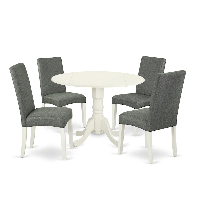 East West Furniture Modern Table Set- a Round Wooden Table and Gray Linen Fabric Dining Chairs, Linen White (Pieces Options)