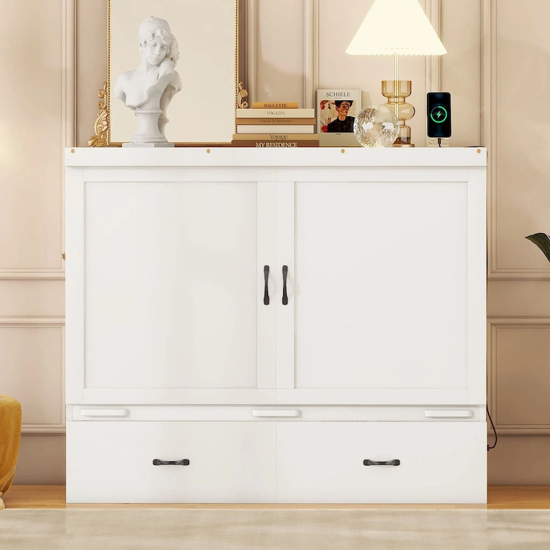 Full Pine Murphy Bed with USB & Drawer