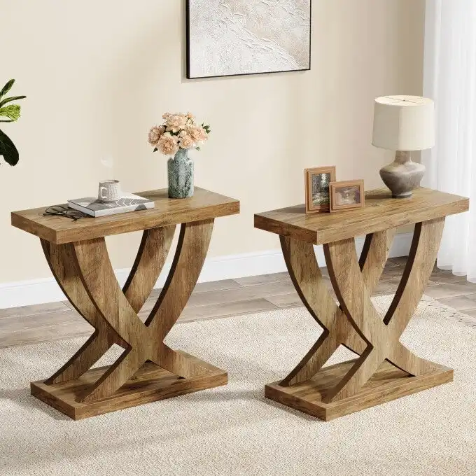 Narrow End Table with Fishtail Base for Living Room and Study