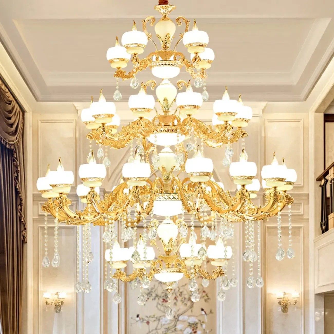 Large Gold Multi-Tier up Light Crystal Pendant Ceiling Chandelier