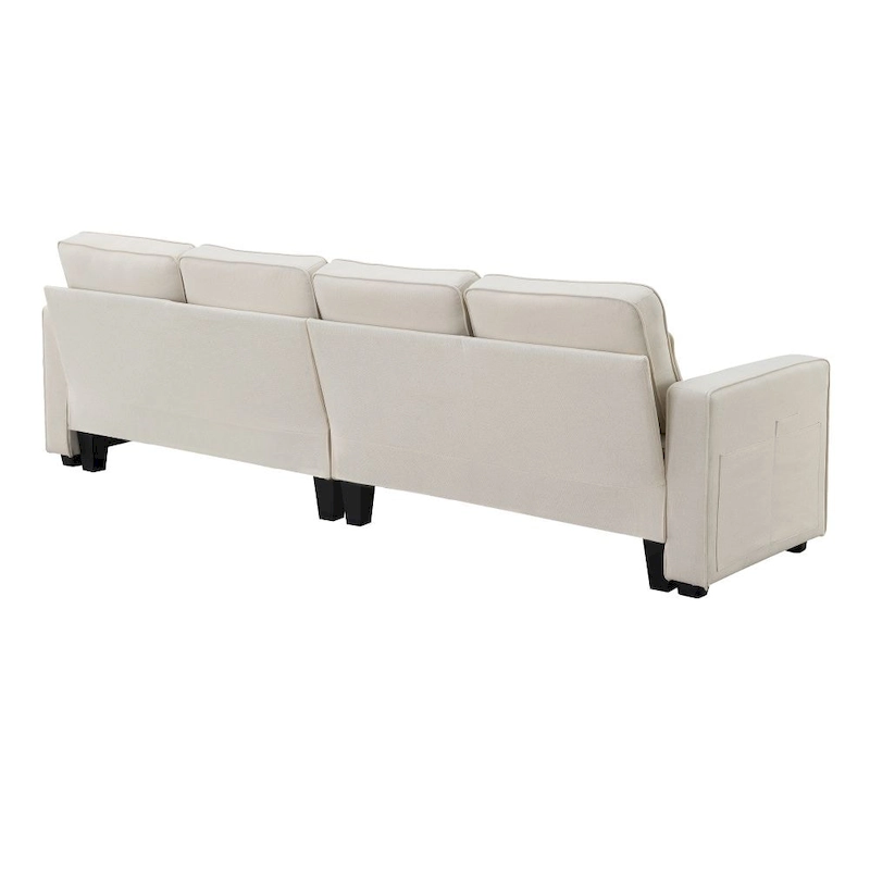 104  4-Seater Modern Linen Fabric Sofa with Armrest Pockets and 4 Pillows