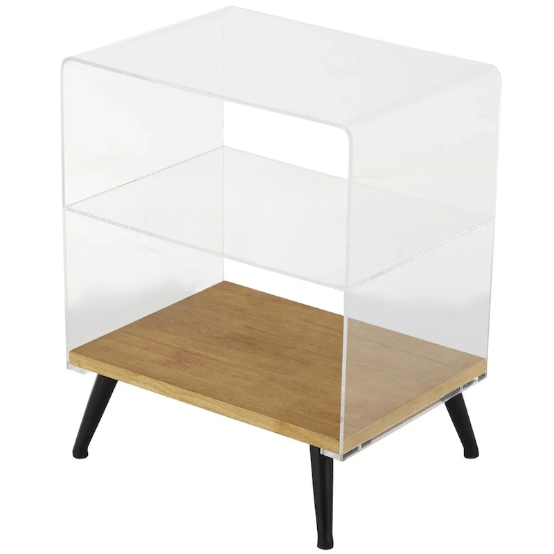 Acrylic Plastic 1 Shelf Side End Accent Table with Wood Base and Black Legs - Clear