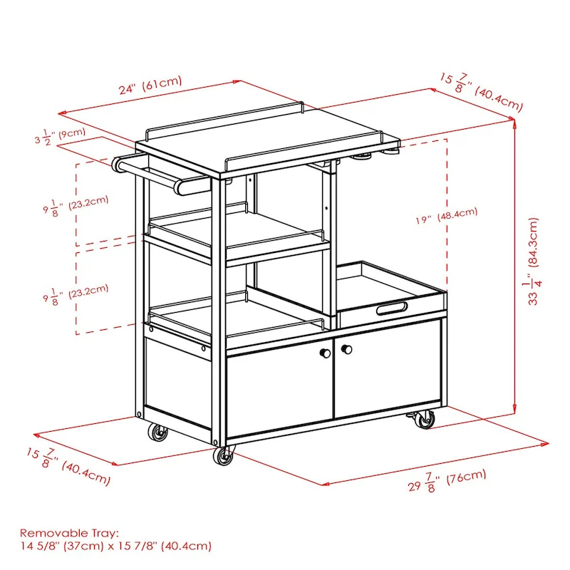 Galen Entertainment Cart, Espresso - 34.25 x 16.77 x 34.37 inches