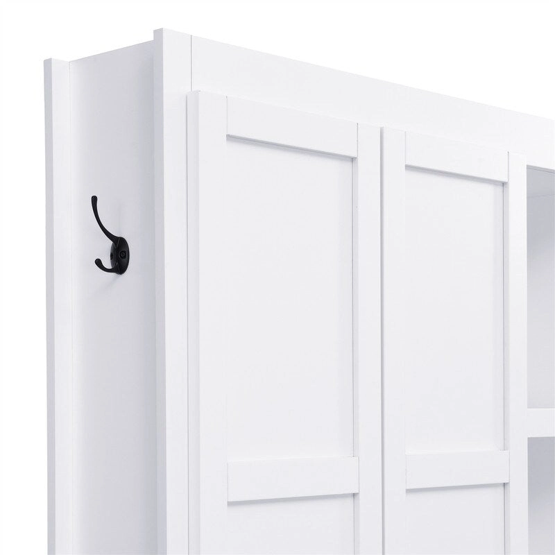 Farmhouse 4-in-1 Hall Tree with Open Display Shelves, Mudroom Shoe Bench with Open Compartments, Entryway Coat Rack with 6 Hooks