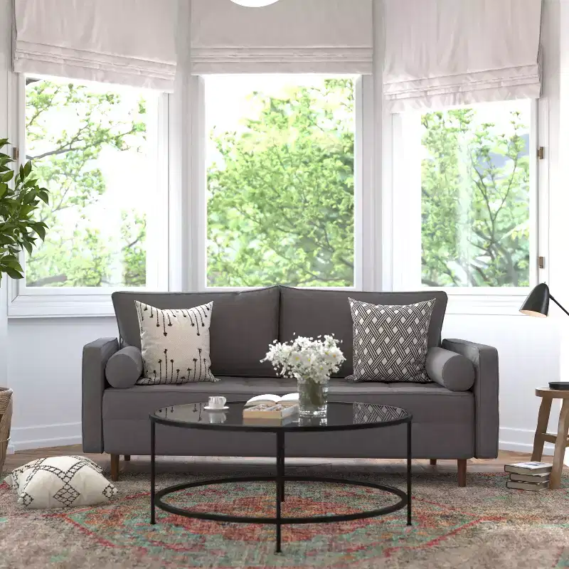 Emma and Oliver Upholstered Mid-Century Modern Pocket Spring Sofa with Wooden Legs and Removable Back Cushions