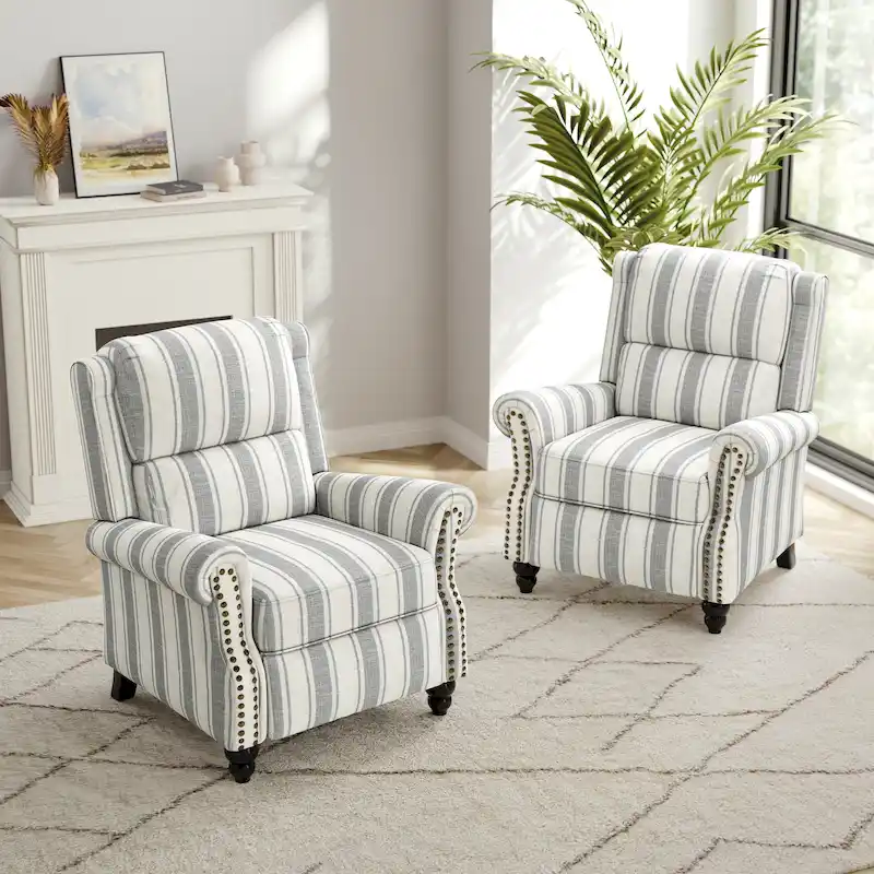 2 Set Nail-head Padded Seat Pushback Recliner Chair