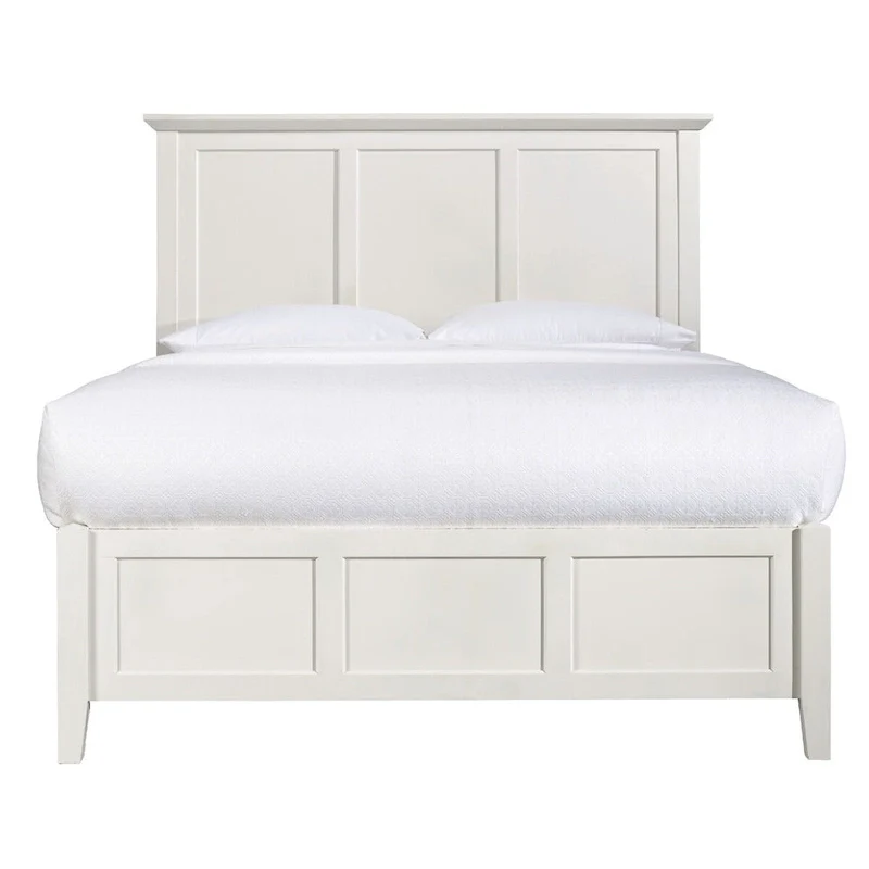 Solid Mahogany Wood Low Profile Queen Bed, Beveled Trim Top, White