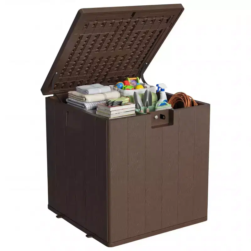 Acekool 80-Gallon Waterproof Resin Deck Box  Lockable Storage Container for Cushions, Garden Tools, Pool Accessories, Brown