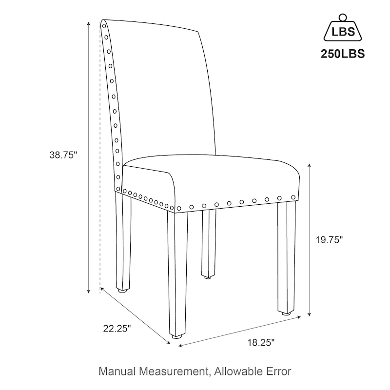 Glitzhome 38H Set of 2 High Back Linen Fabric Studded Dining Chairs with Footpads