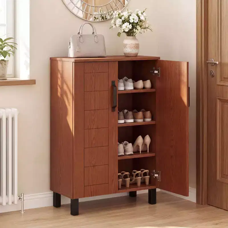 Costway 5-Tier Shoe Storage Cabinet with 2 Doors, Removable Shelves & Ventilation Hole Brown/Natural Oak
