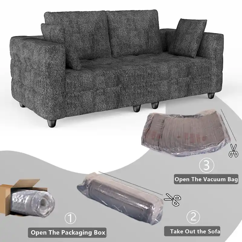 77.95  Fabric 3-Seater Sofa with Tool-Free Assembly, Space-Saving Design, and Solid Wood Frame