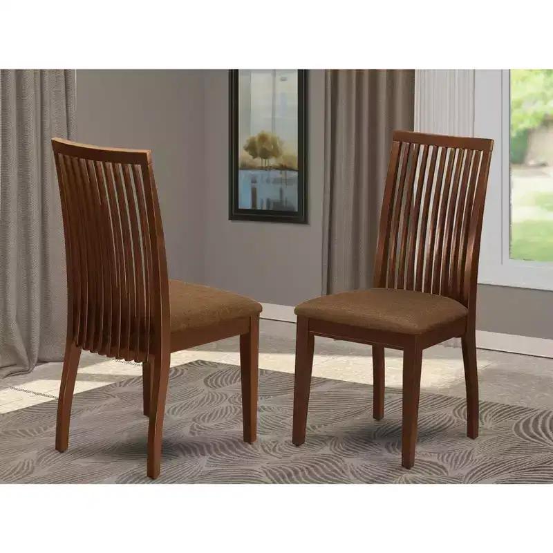 HomeStock Ipswich Dining Room Chairs Linen Fabric Solid Wood Chairs Set of 2 Mahogany