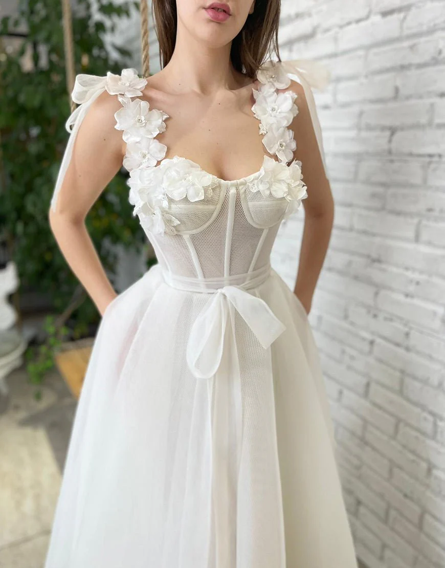 White Homecoming Dress with Flowers