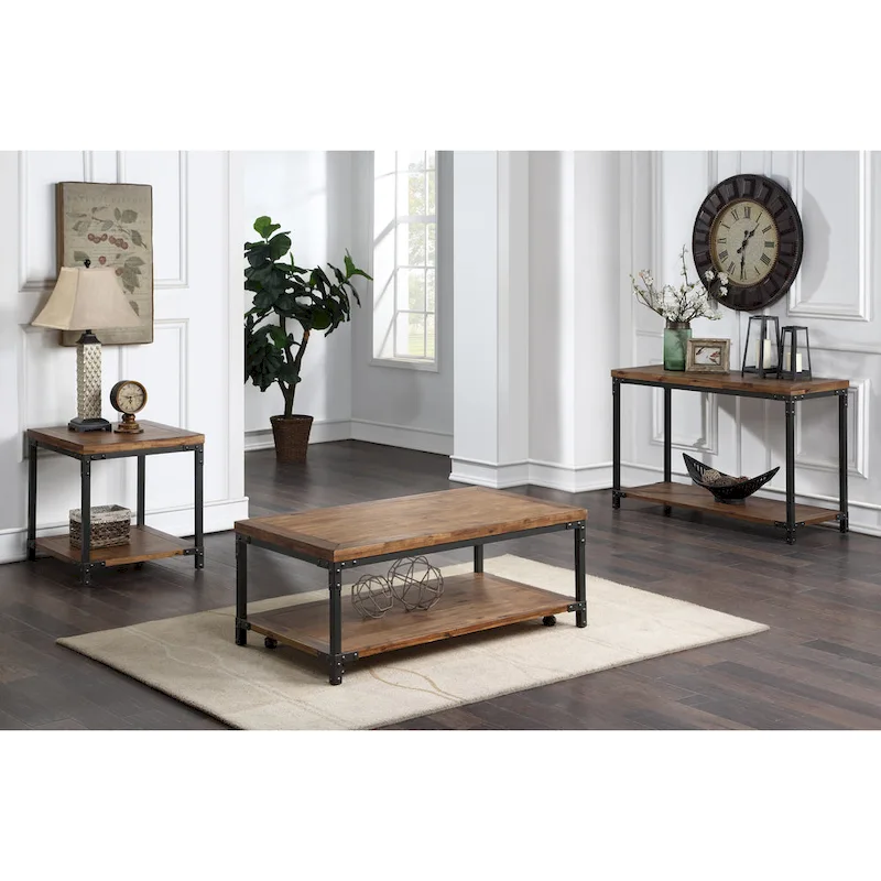 Leyburn Industrial Wood and Metal Coffee Table with Casters