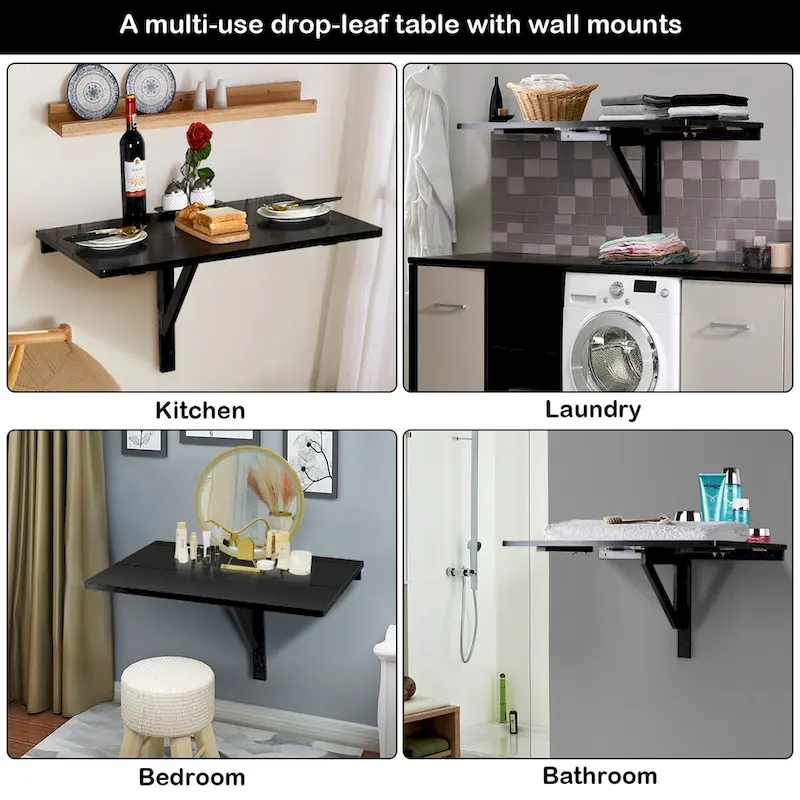 Gymax Wall-Mounted Drop-Leaf Table Floating Folding Desk Space Saver